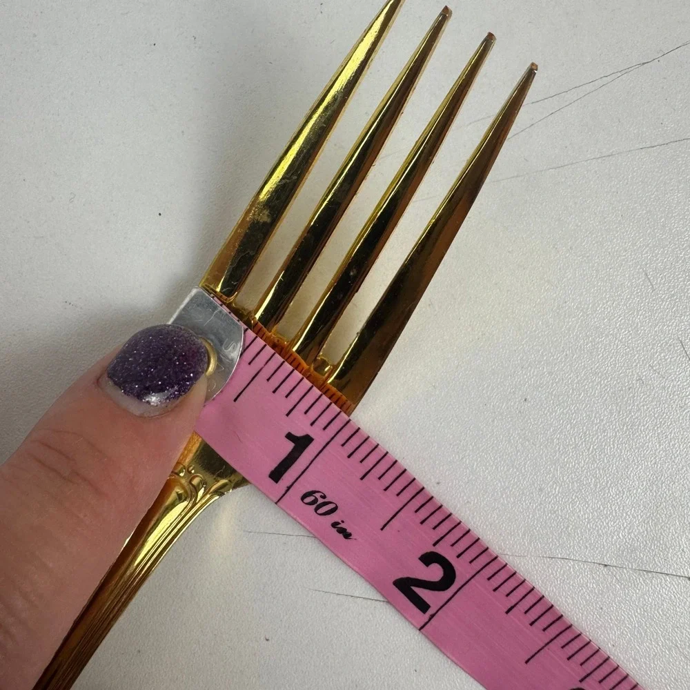 Vtg‎ Royal Gallery Gold Tone Dinner Forks Set 6 Japan Flared Scroll Handle